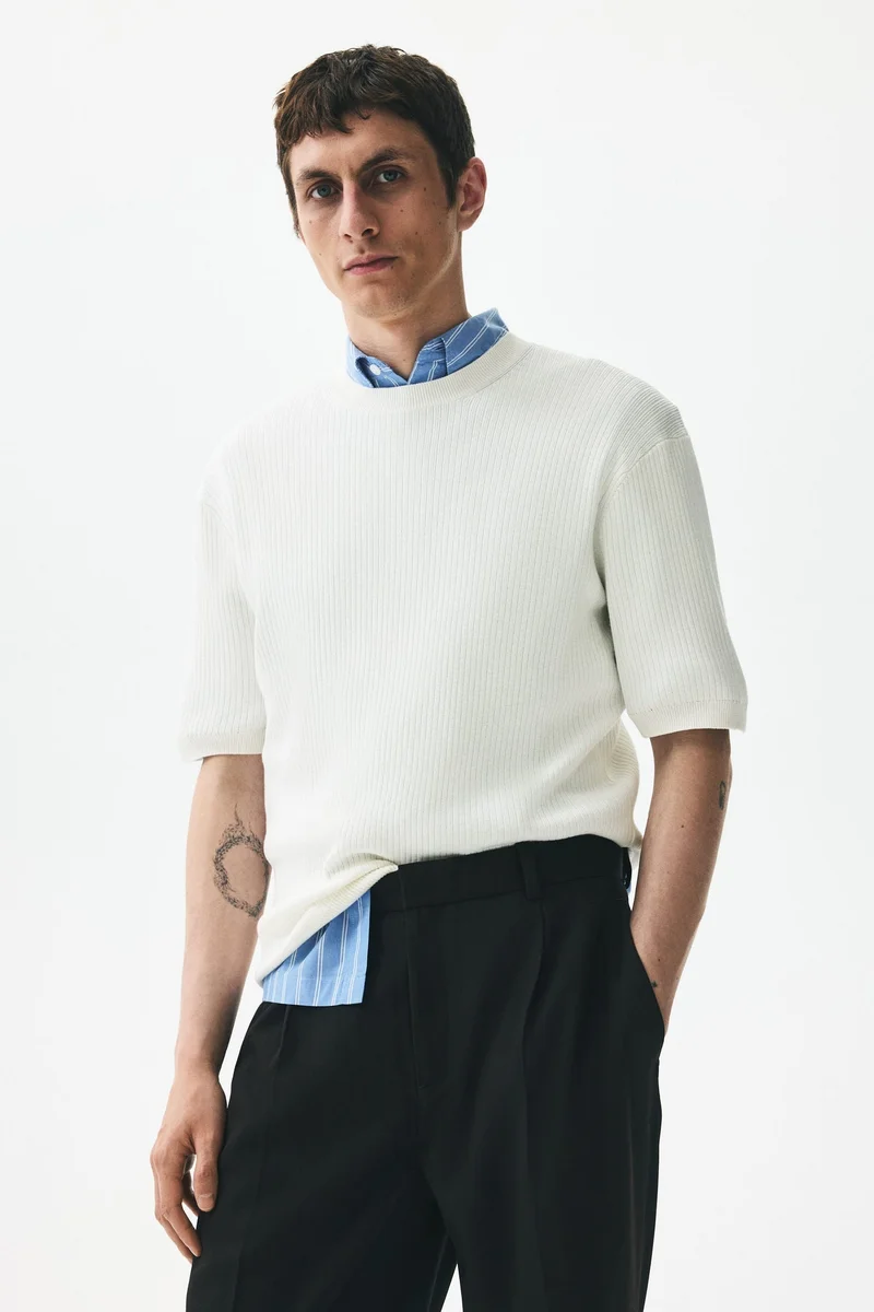 H&M Slim Fit Rib-knit T-shirt